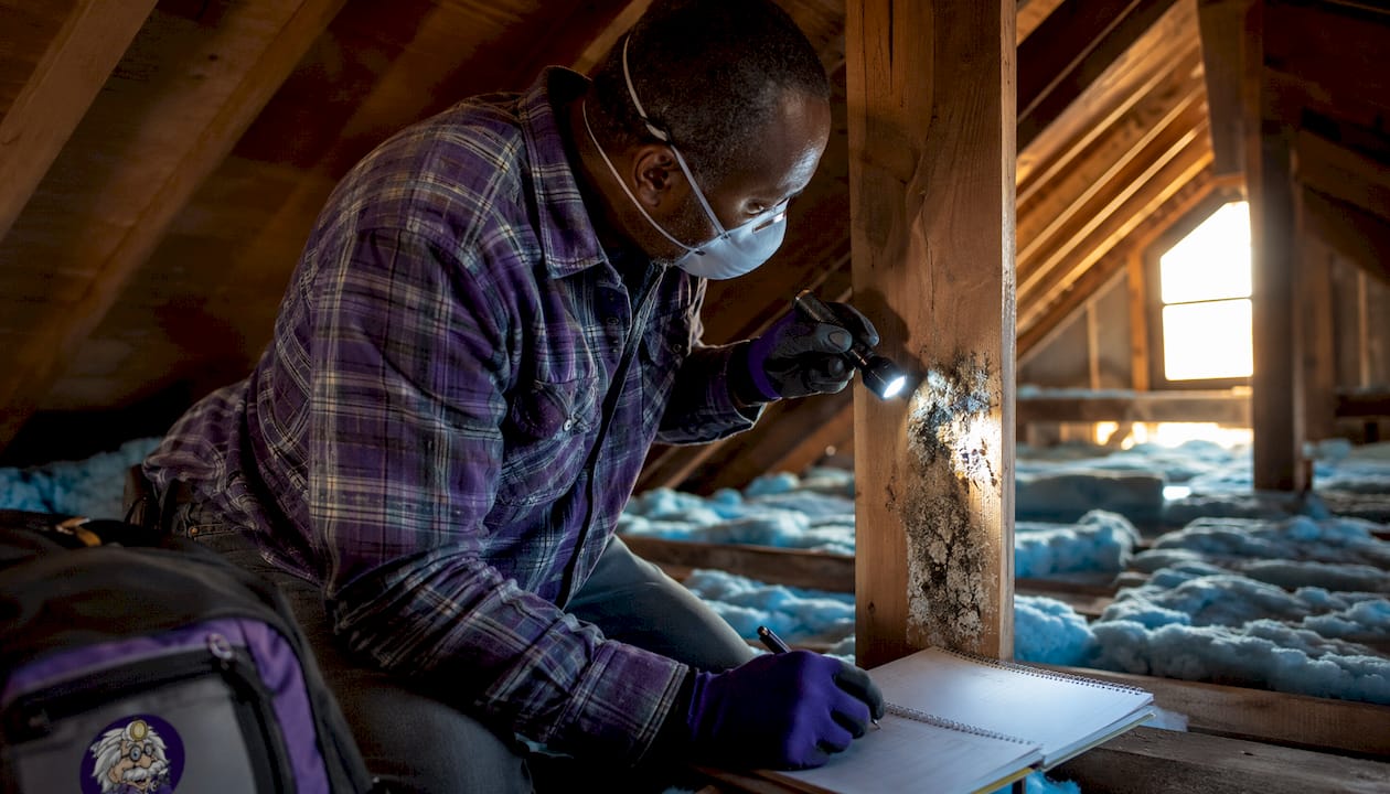 Man inspecting attic before insulation