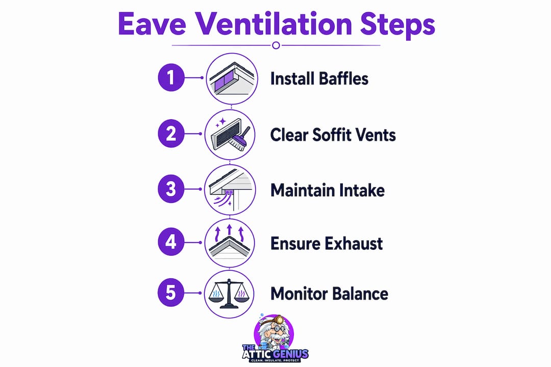 Infographic showing steps of attic eave ventilation process