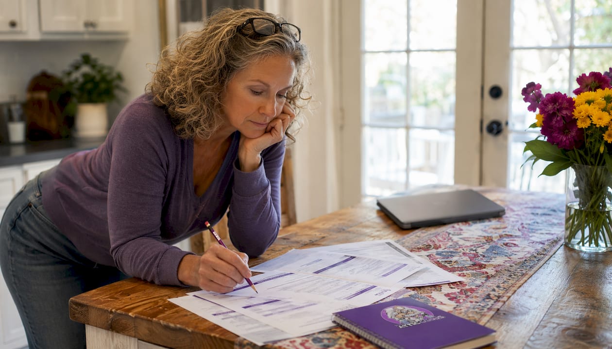 Homeowner reviewing attic insulation quotes at kitchen table