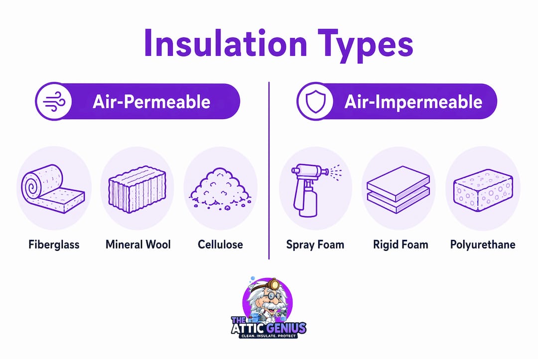 Infographic comparing air-permeable and impermeable insulation types