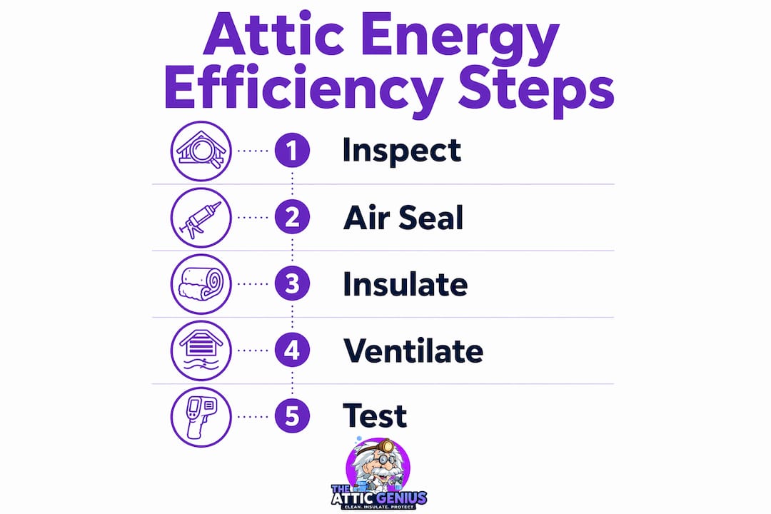 Infographic showing attic energy efficiency steps