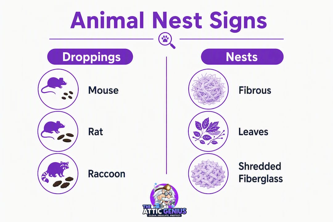 Infographic displaying animal nest and dropping types