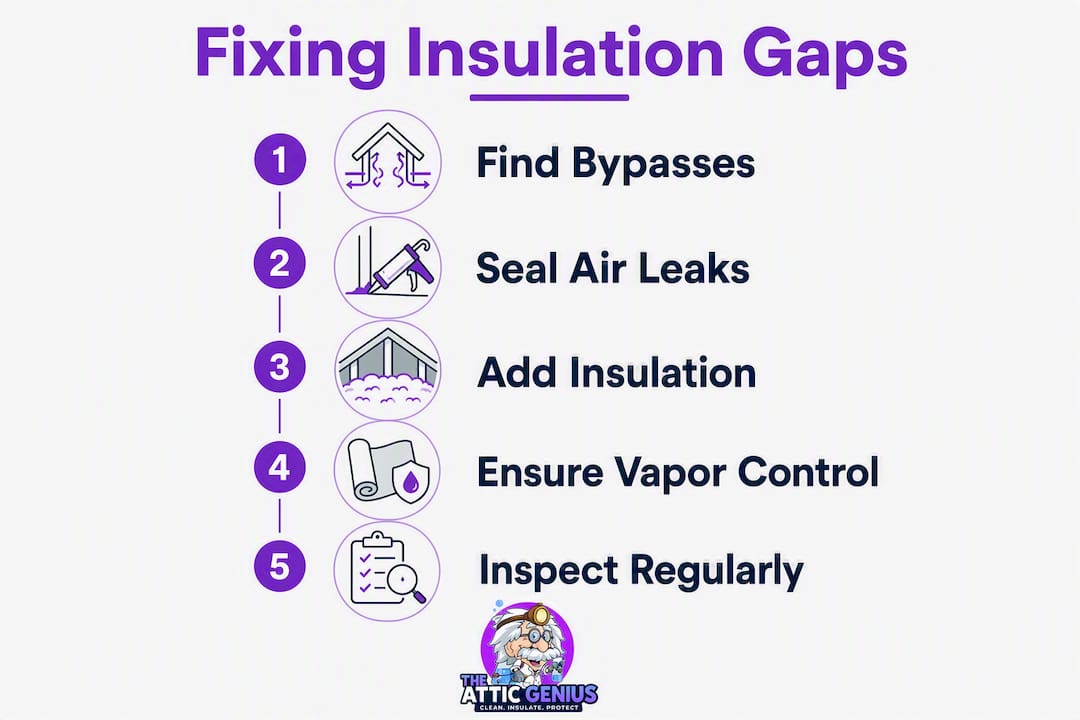 Infographic showing steps to fix insulation gaps
