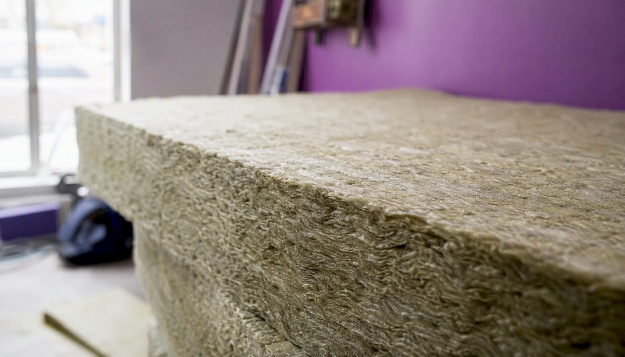 Close-up of fire-resistant mineral wool insulation material