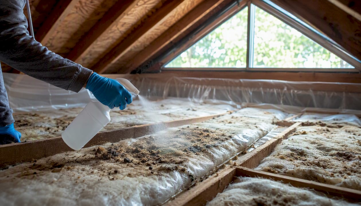 Attic mold and asbestos remediation setup