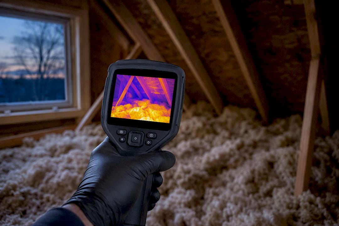 Thermal camera displaying attic heat image