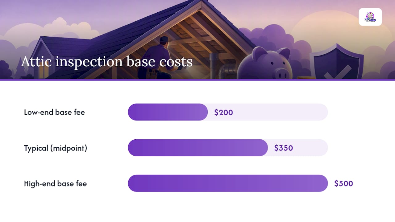 Diagram showing attic inspection pricing range and same-day premium factors