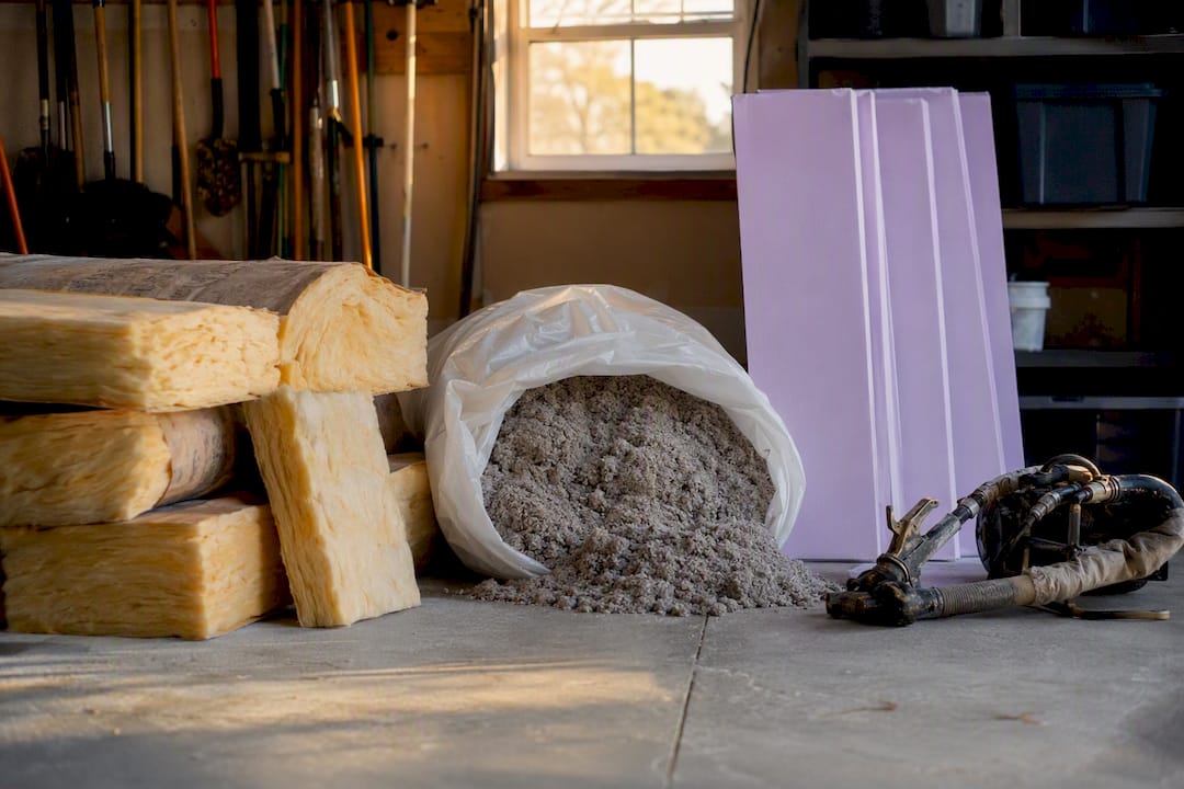 Various garage ceiling insulation materials displayed