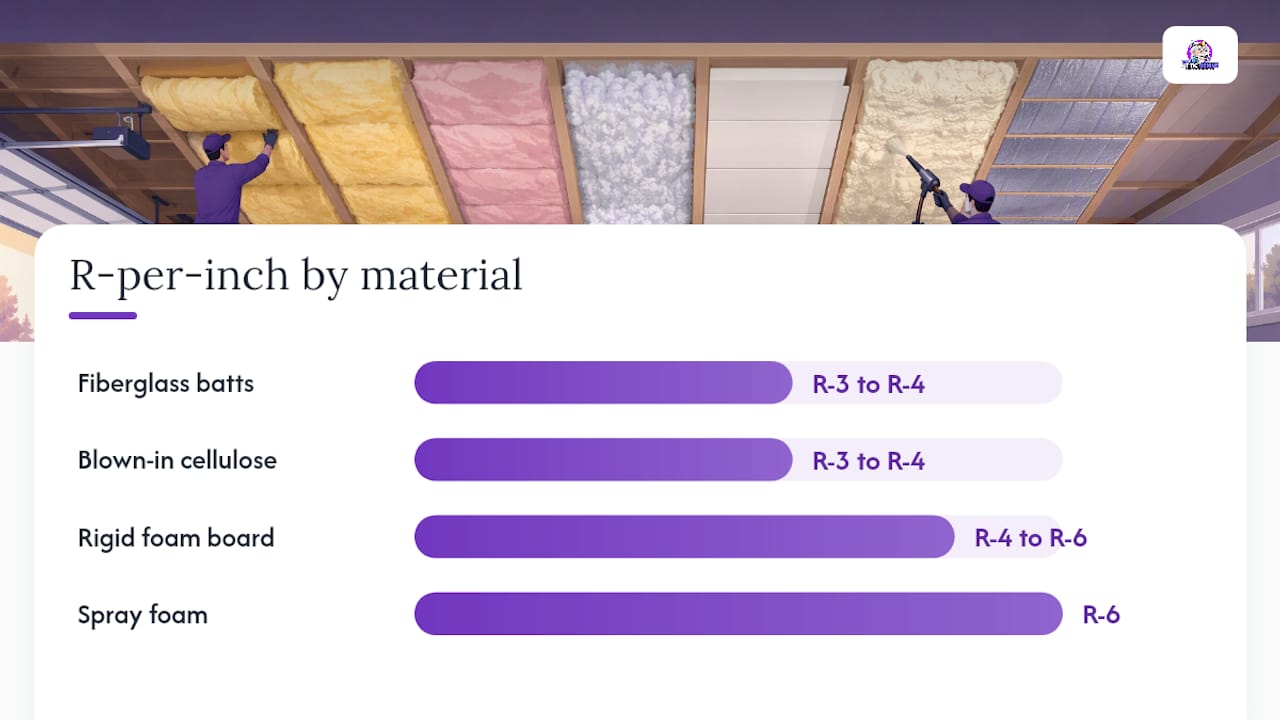 Comparison chart of insulation materials R-values and suitability