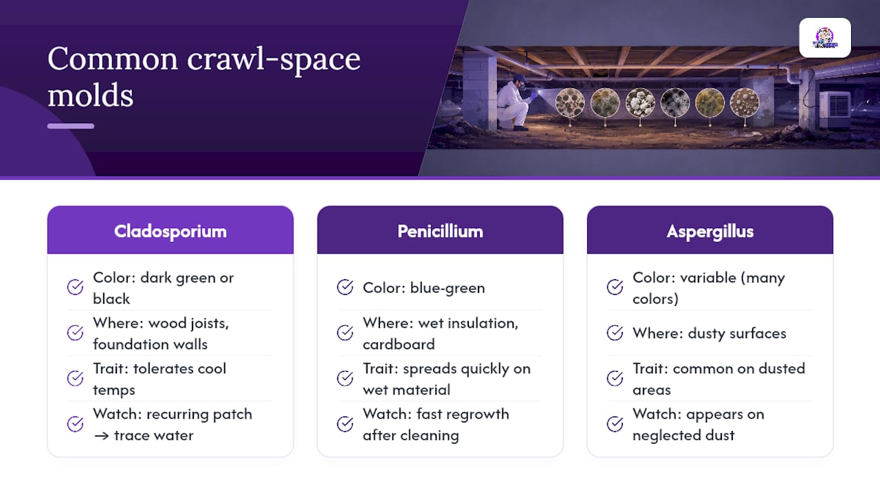 Diagram comparing crawl space mold types and traits