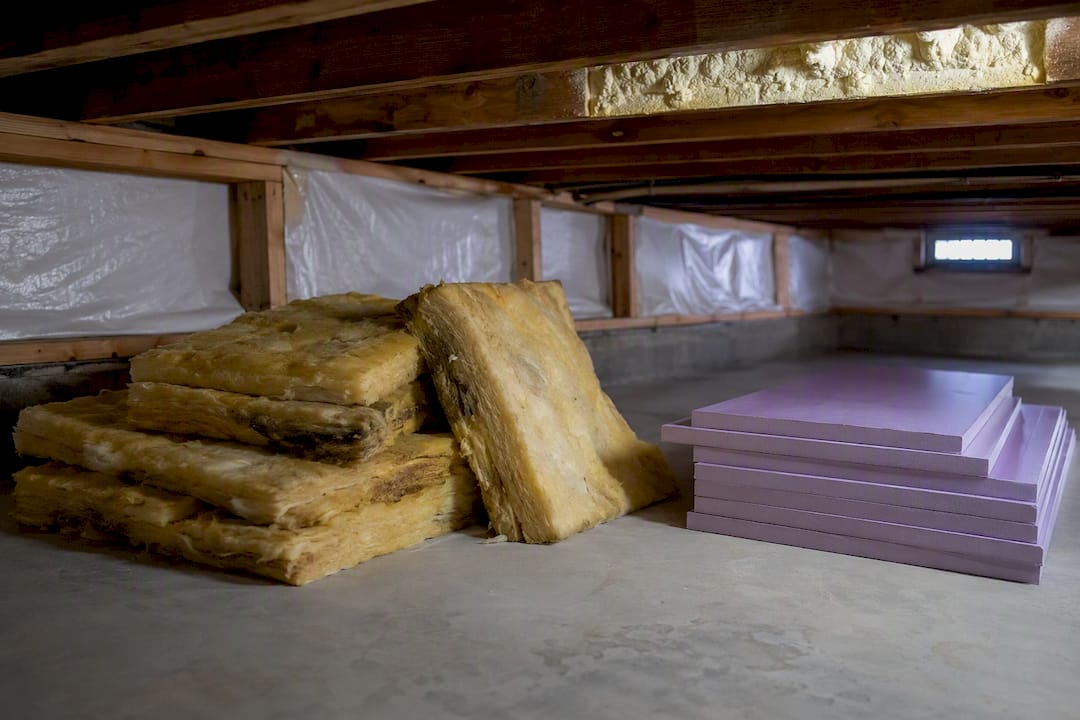 Various crawl space insulation materials displayed