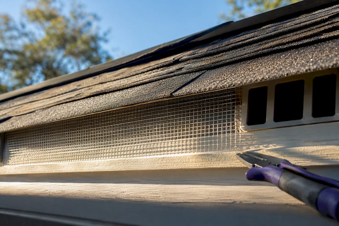 Metal mesh sealing squirrel entry point