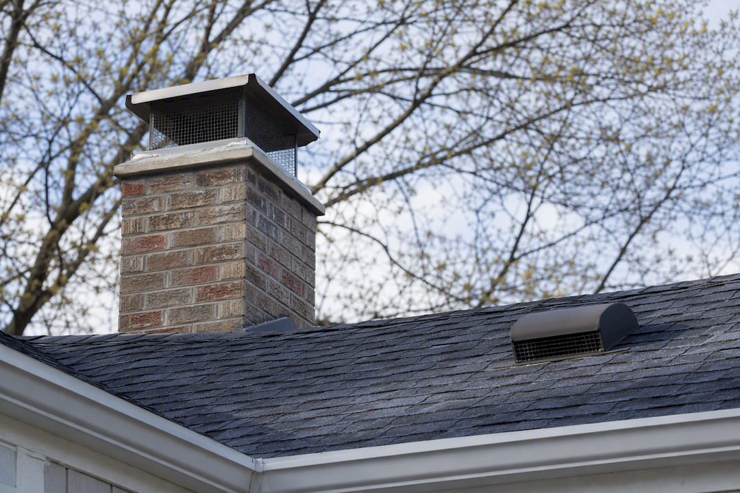 Chimney cap and roof vent screens inspected