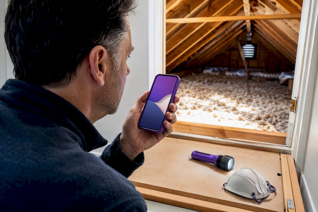 Homeowner recording an attic sound log