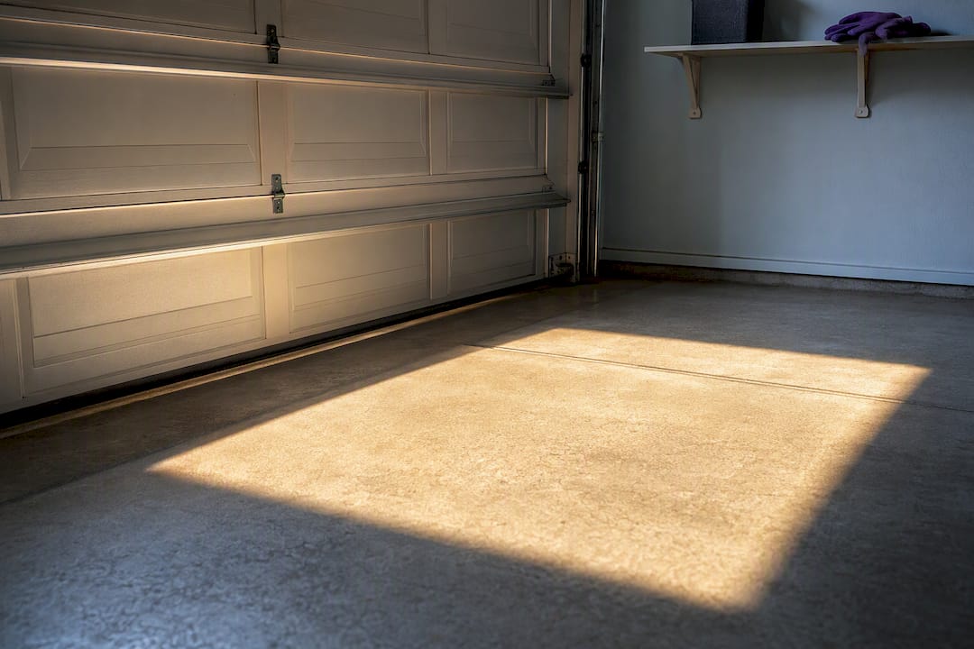 Sunlight heating a suburban garage interior