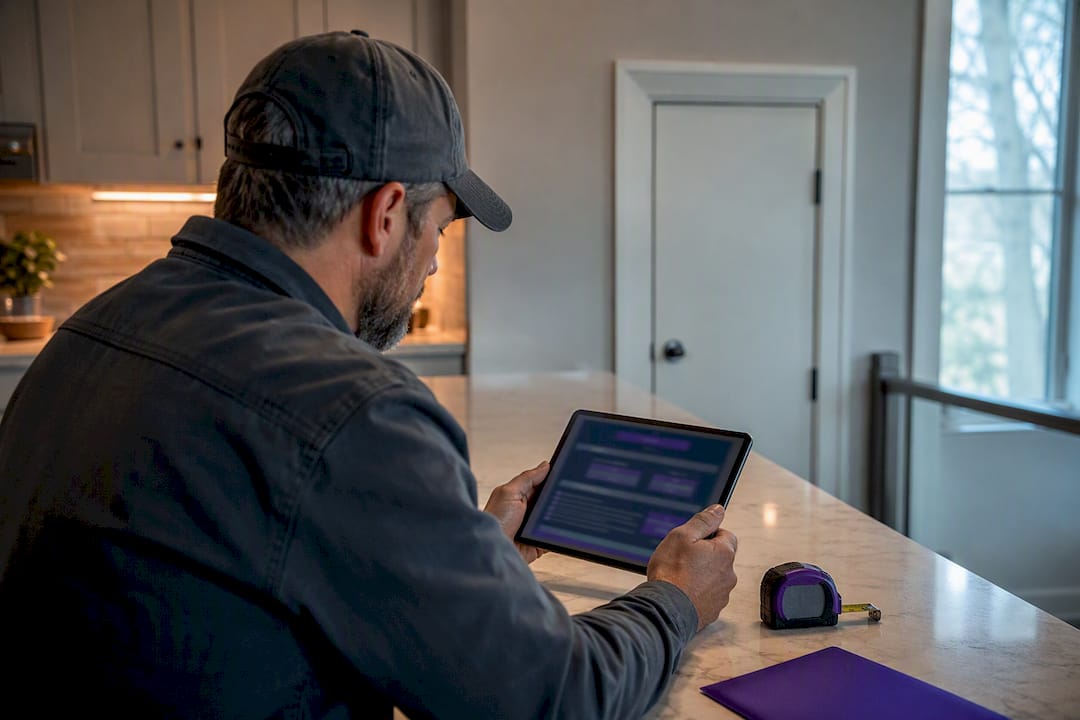 Contractor reviewing attic rebate invoice details