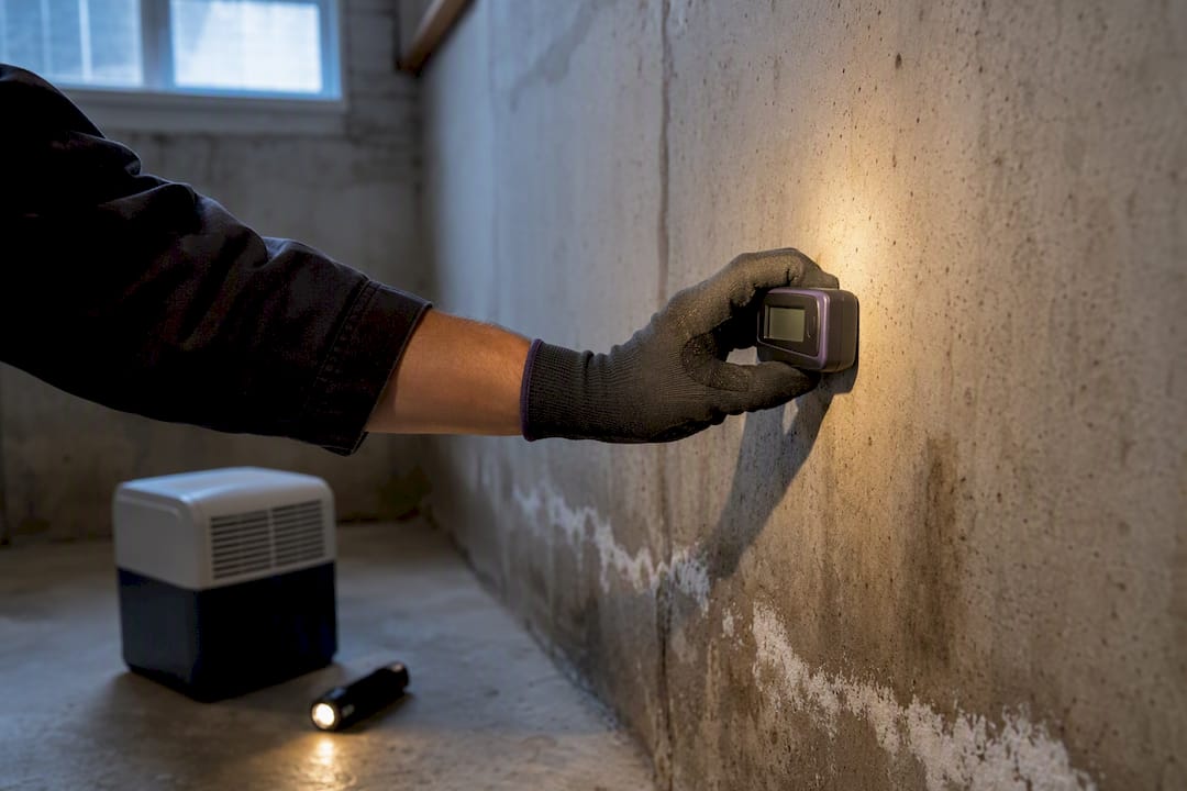 Moisture staining on basement foundation wall