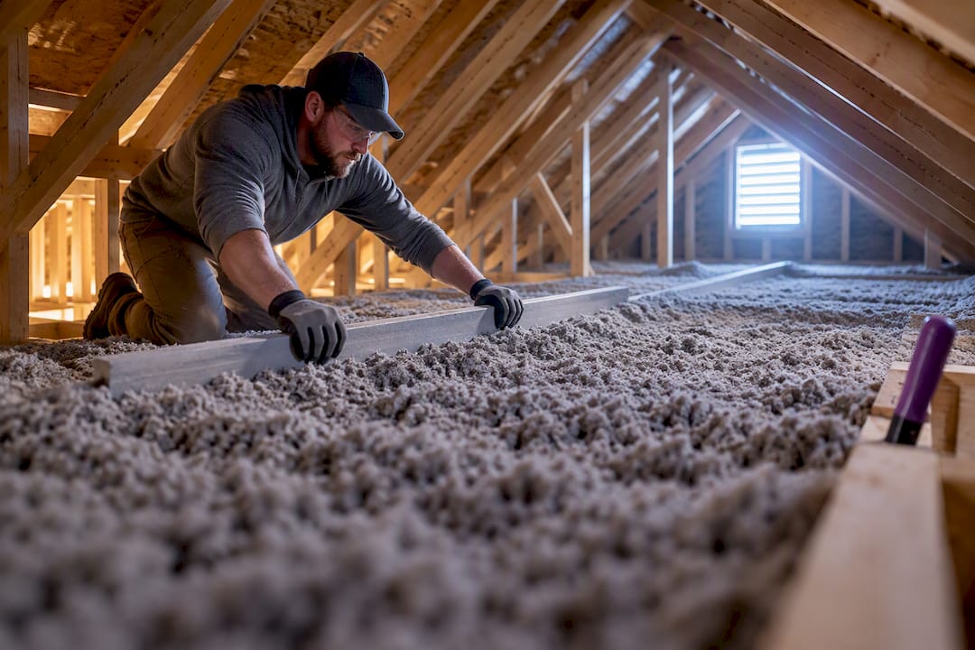Cellulose insulation measured across attic floor