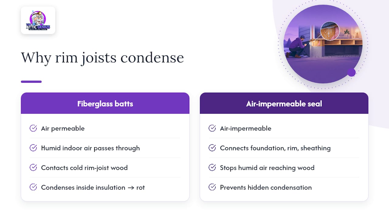 How a continuous rim joist air seal prevents condensation