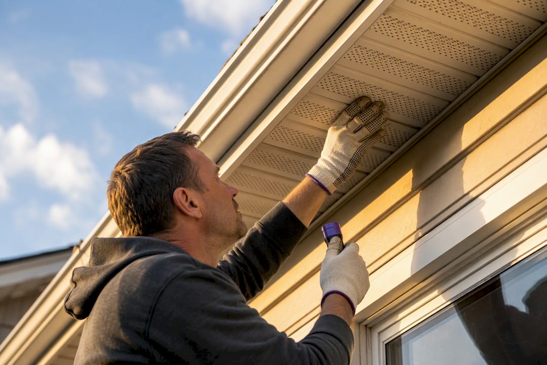Homeowner inspecting a soffit vent