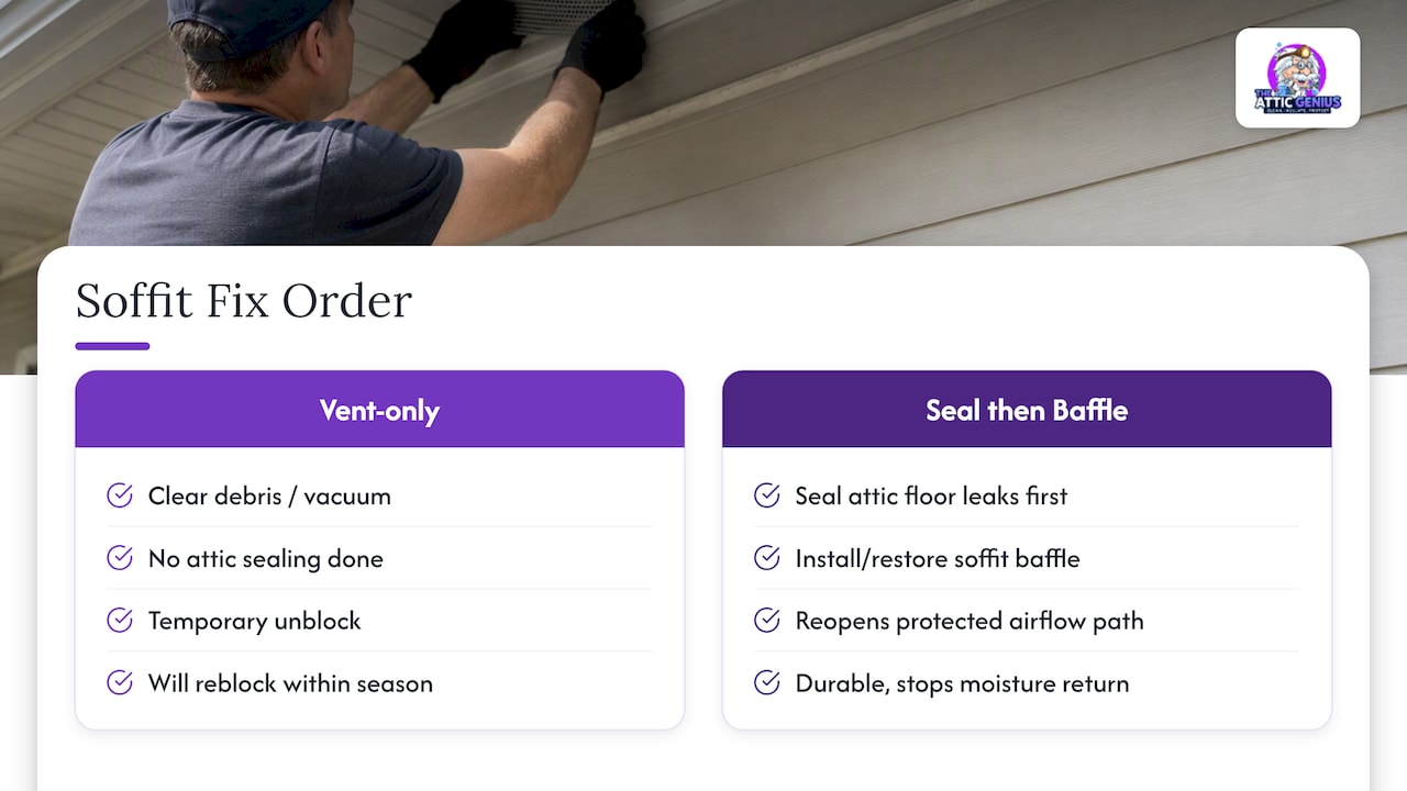 Seal first, then restore soffit airflow