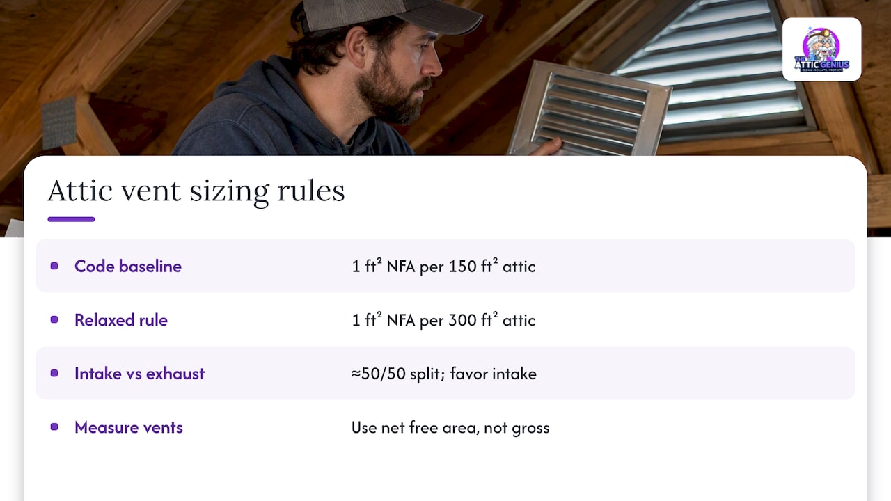 Attic ventilation sizing and intake exhaust ratios