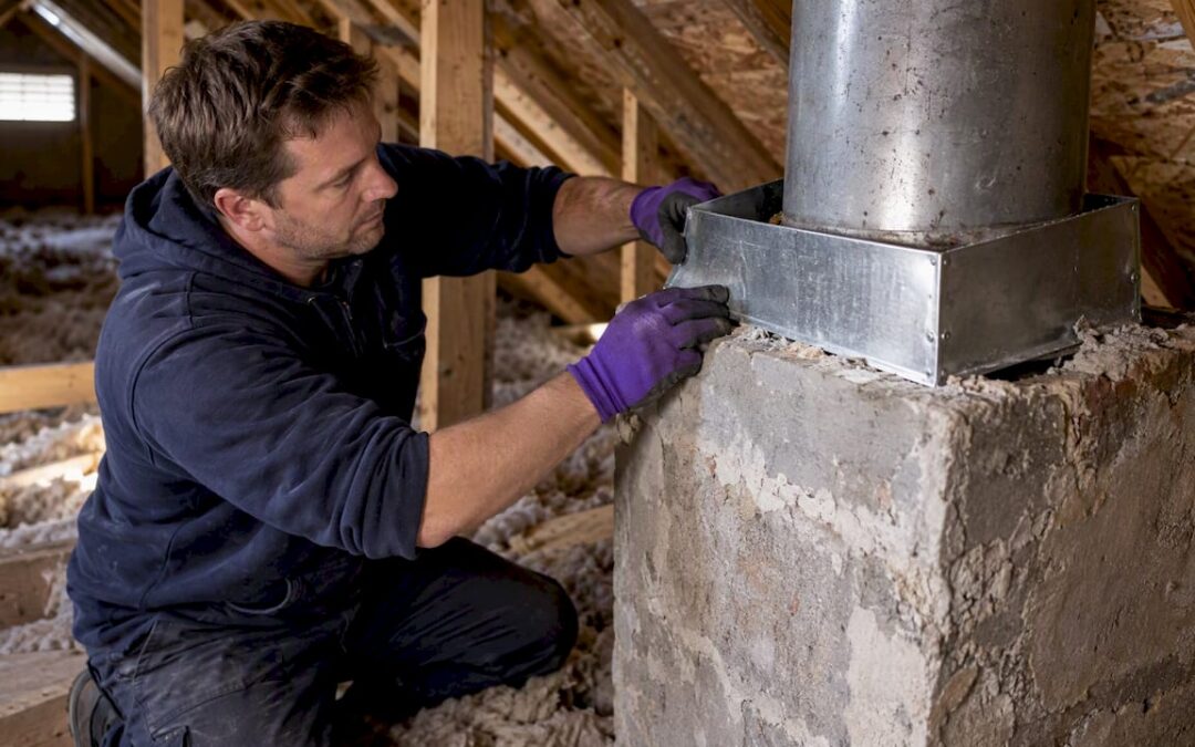 Homeowners: Seal Chimney Chase Gaps From the Attic With Sheet Metal