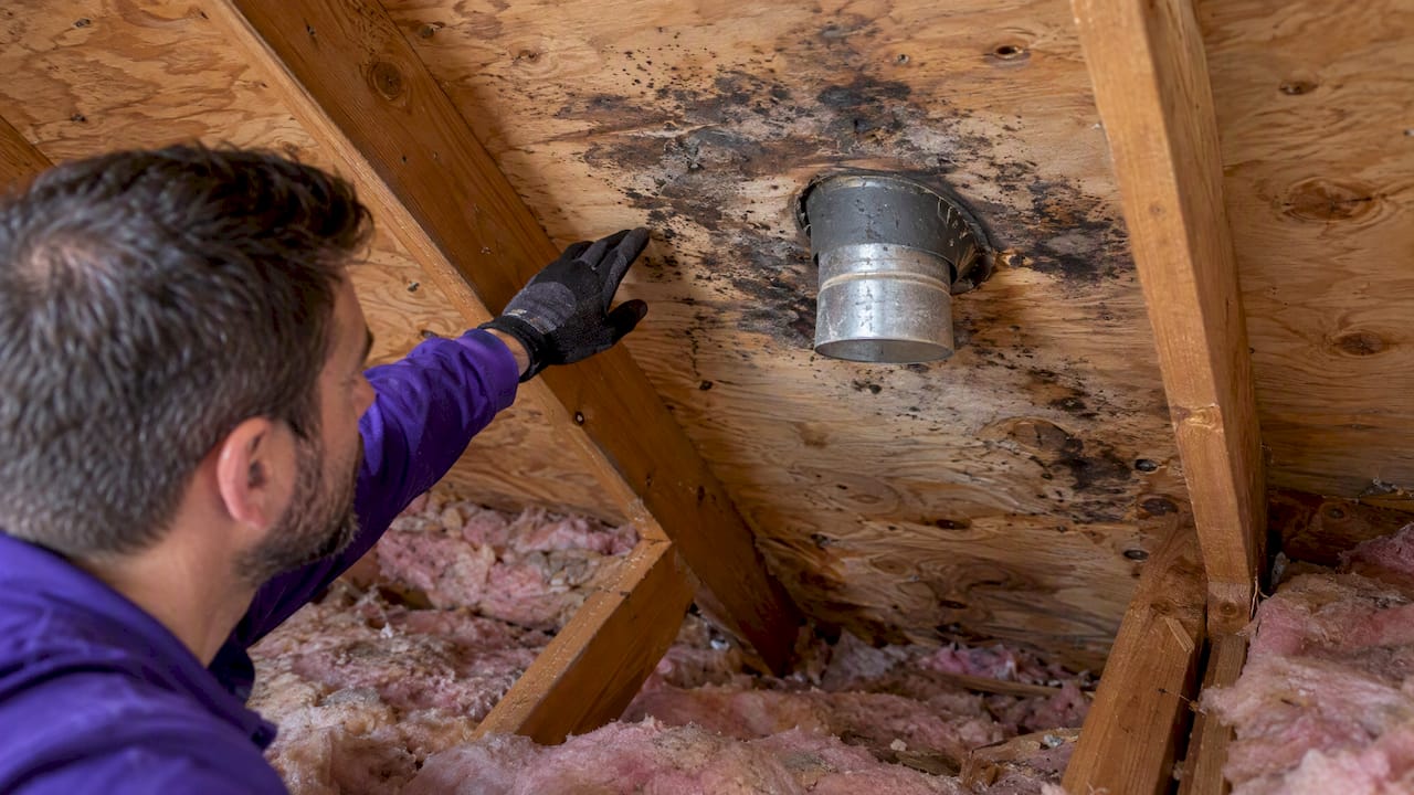 Black spots spreading across attic plywood