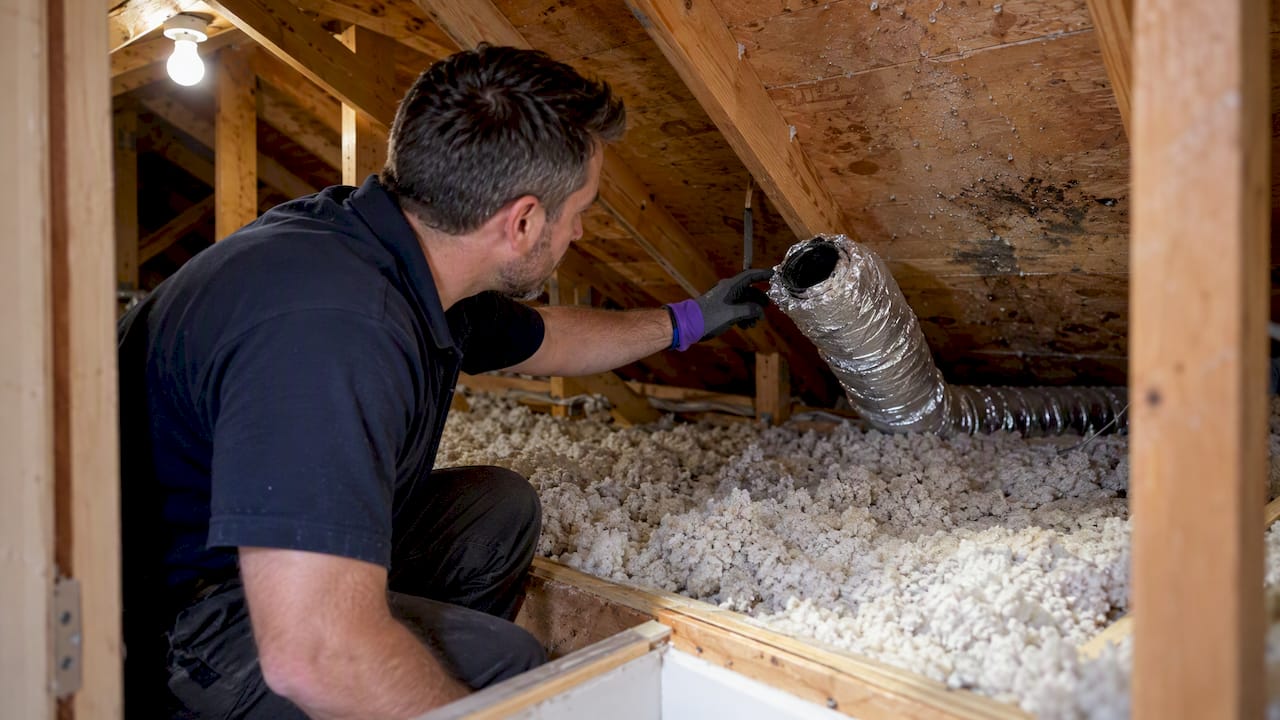 Bathroom exhaust duct releasing moisture into attic