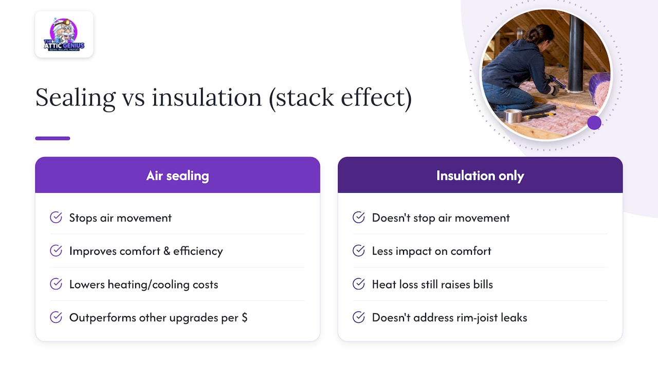 How the stack effect drives up energy bills and discomfort — overview diagram