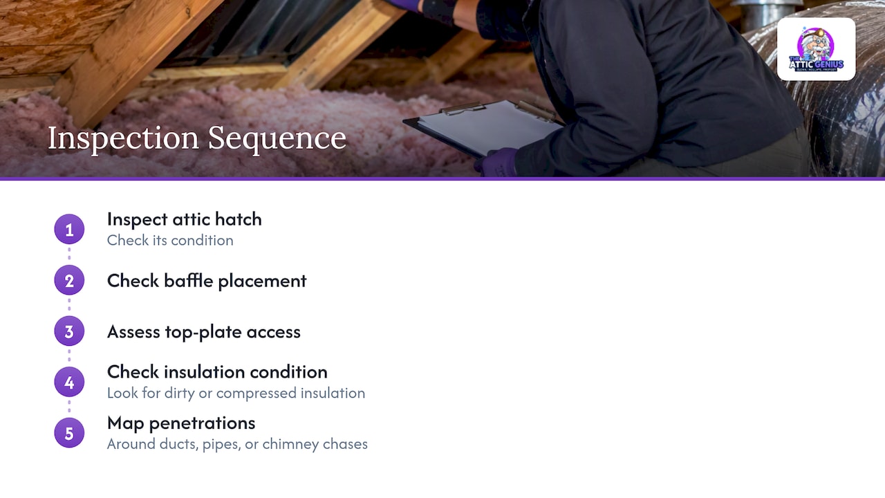 Five checks in an attic inspection sequence