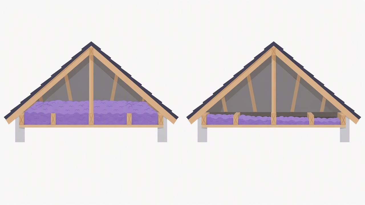 Illustration comparing full and compressed attic insulation