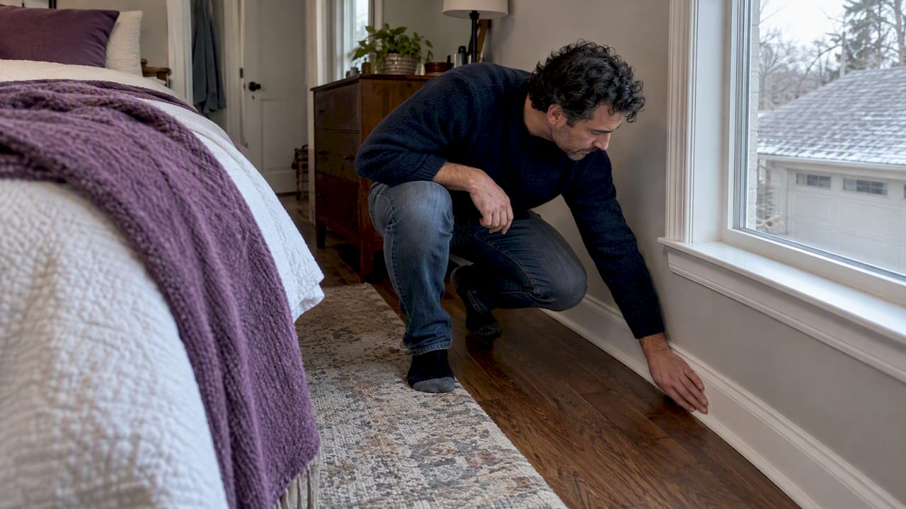 Homeowner checking a draft in an upstairs bedroom