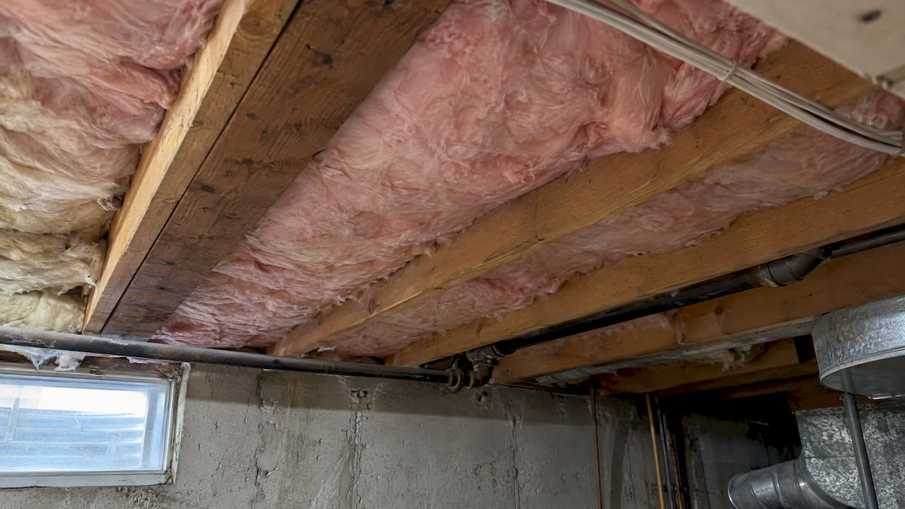 Insulation between basement floor joists