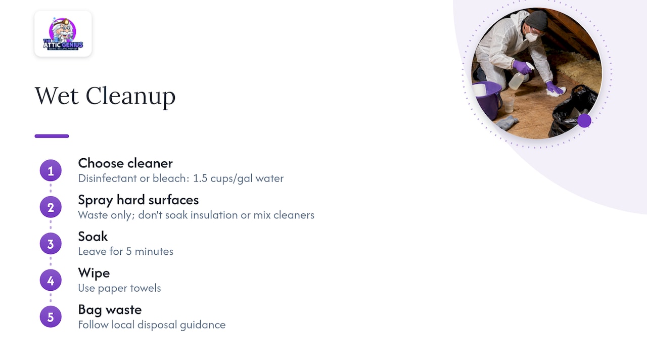 Wet cleanup sequence for rodent droppings